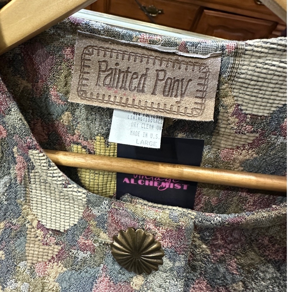 Painted Pony Vintage 90s Tulip Tapestry Jacket Large Made in USA Floral Woven - Picture 6 of 6